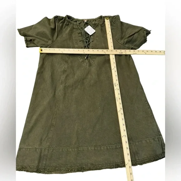 NWT Olive Green Khaki Denim Dress Small Free People When Hearts Align Dress - Picture 4 of 9